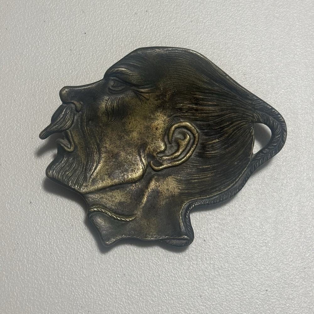 Vintage Brass Man Face Coin Tray Metalware Trinket Dish Pocket Emptier Figural